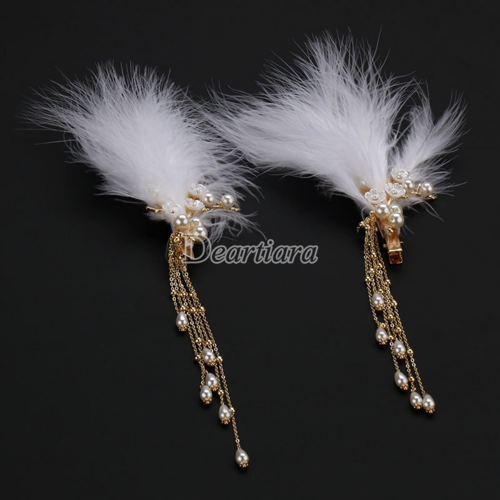 Fashion Bulu Sepasang Klip Rumbai Hiasan Kepala Aksesoris Rambut Rumbai Mahkota Hair Clip Edge Clip Hair Crown Accessories