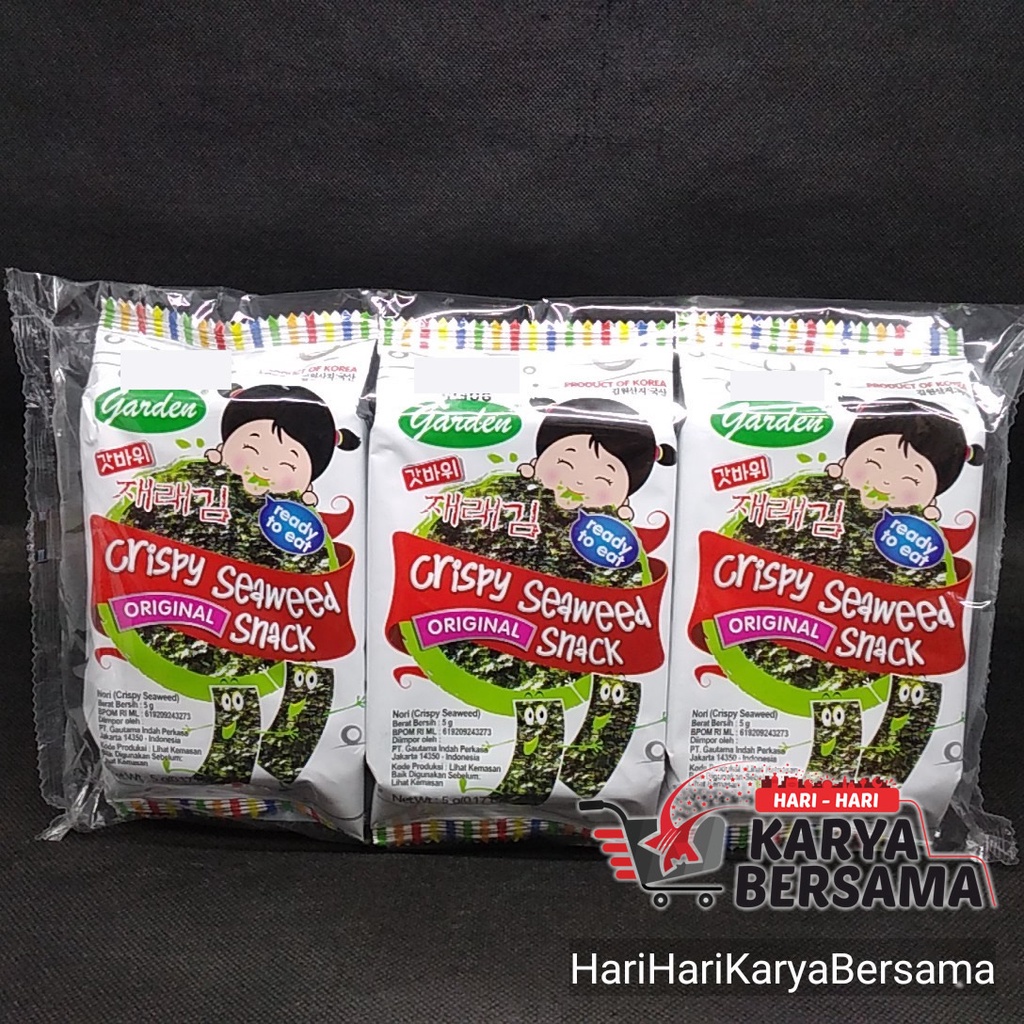 

GARDEN SNACK RUMPUT LAUT CRISPY SEAWEED ORIGINAL NORI PACK 3 PCS X 5GR