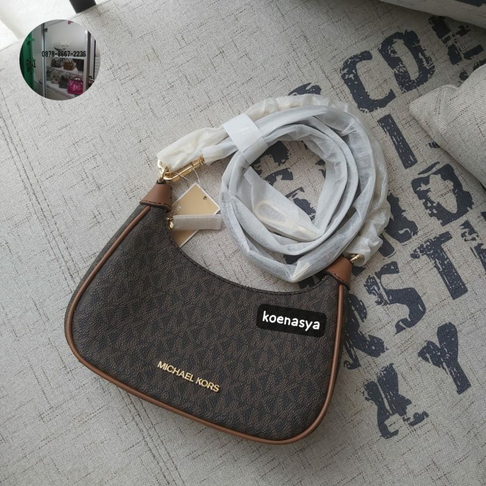 mk original bag cora mini zip pouchette sign brown new