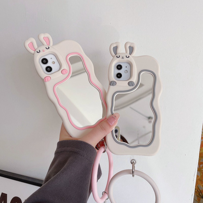 Stereoscopic Cartoon Rabbit Bunny Mirror Silicone Soft Case for IPhone 6S 7 8 Plus X XR Max iPhone 11 12 13 14 Pro Max Cute TPU Phone CASE Cute Pretty Girl's Fashion