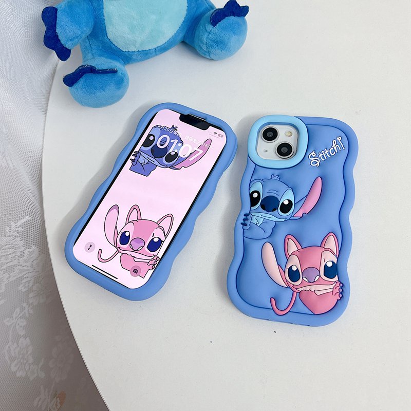 Stereoscopic Cute Couple Stitch Soft Case for IPhone 11 12 13 14 Pro Max TPU Phone CASE Pretty Girl's Fashion