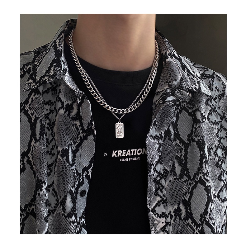 Vintage Kepala Manusia Liontin Pria Titanium Steel Kalung, Pria Trendi Hip-Hop Pria Kalung, Kalung Ganda