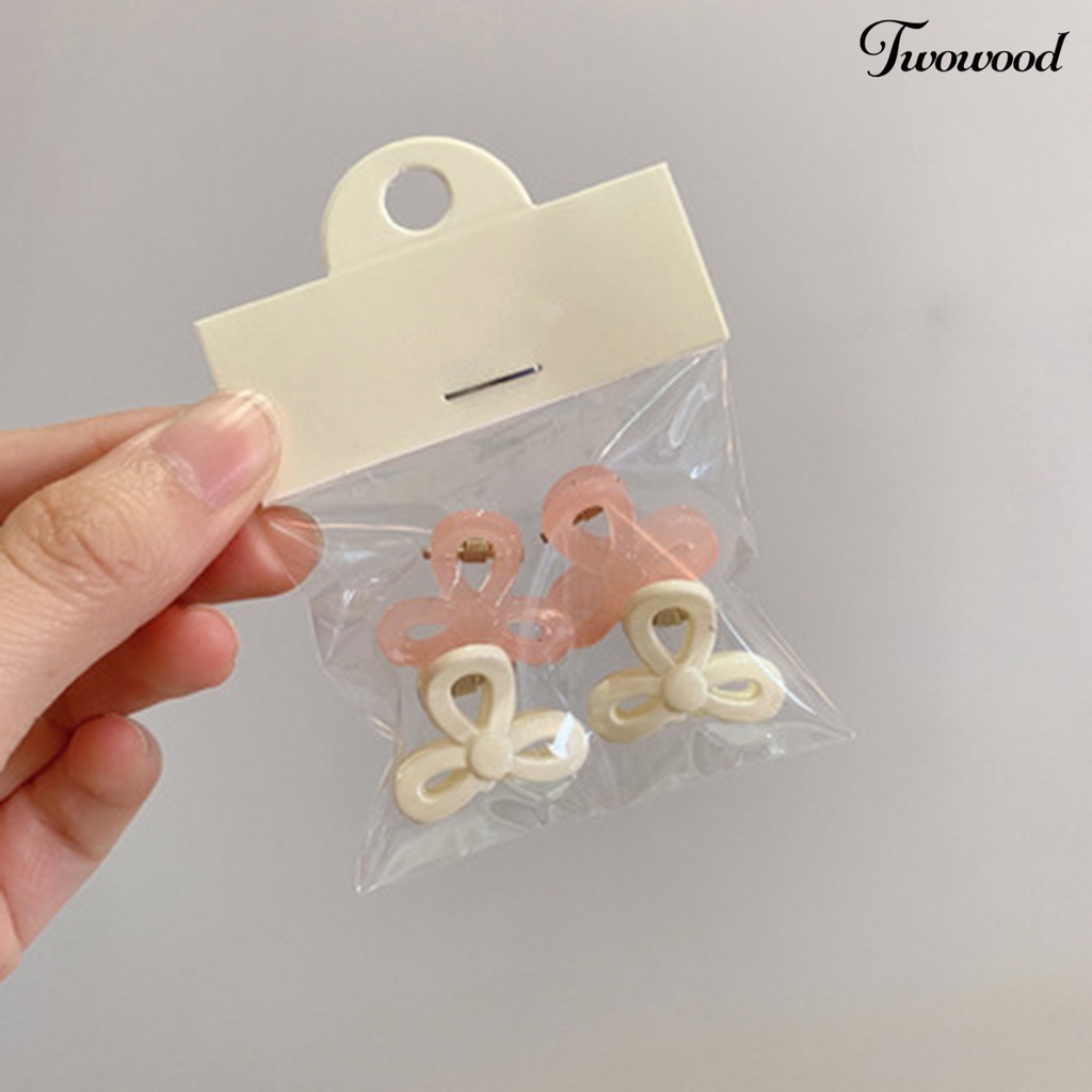 Twowood 4Pcs Transparan Permen Warna Non-Slip Poni Samping Jepit Rambut Ikatan Simpul Bentuk Putri Kecil Klip Rambut Styling Aksesoris
