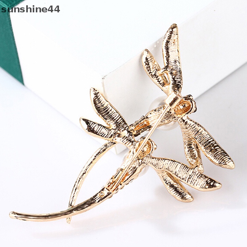 Sunshine Fashion Wanita Kristal Mutiara Hewan Capung enamel Bros pin custome Perhiasan ID