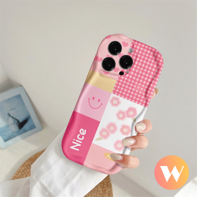 Case Untuk Oppo A17k A12 A53 A77s A5 A1k A15 A9 A16E A96 A74 A17 A77 A5s A52 A16 A54s A3s A16K A76 A54 A95 A57 A55 A92 A16s A31 A7 3D Wavy Curved Edge Letter Smile Flower Soft Cover