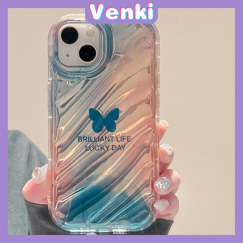 VENKI - Untuk iPhone 11 iPhone Case Laser Reflektif Bening Phone Case TPU Soft Shockproof Airbag Case Lucu Gradien Kupu-kupu Kompatibel dengan iPhone 14 13 Pro max 12 Pro 7Plus 8Plus