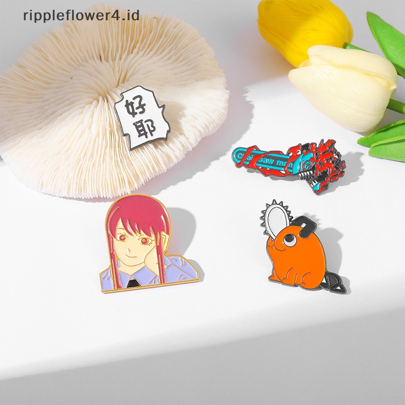 {rippleflower4.id} Jepang Dan Neraka Maskot Enamel Pin Rantai Man Makima Pochita Bros Kerah Lencana Ikon Anime Perhiasan Hadiah Kartun Enamel Badge~