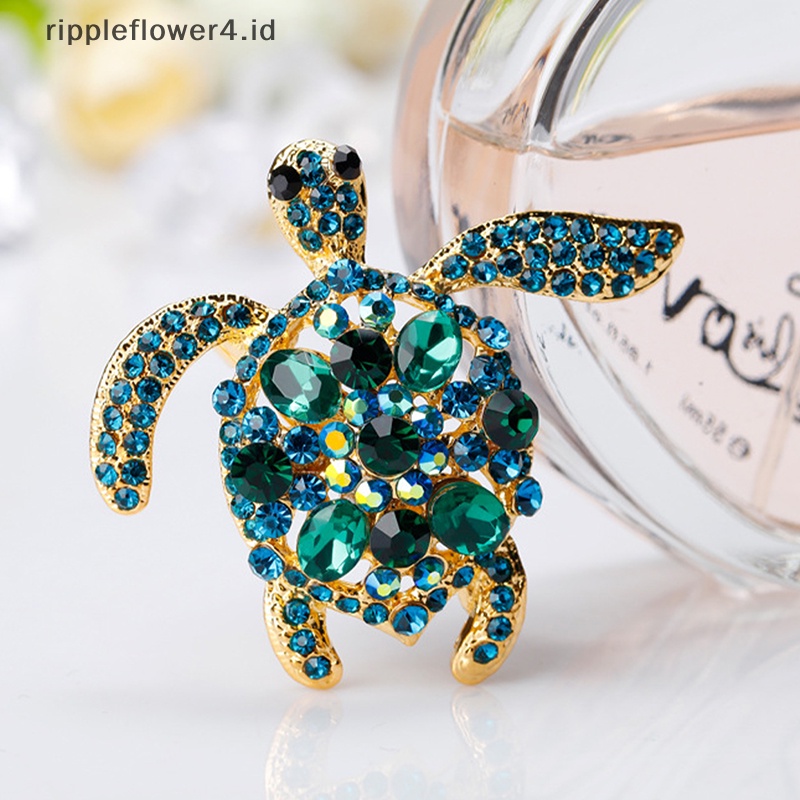 {rippleflower4.id} Hijau Berlian Imitasi Penyu Laut Hewan Bros Pin Untuk Wanita Perhiasan Hadiah Lady Hadiah Elegan Payudara Pin Fashion Perhiasan~