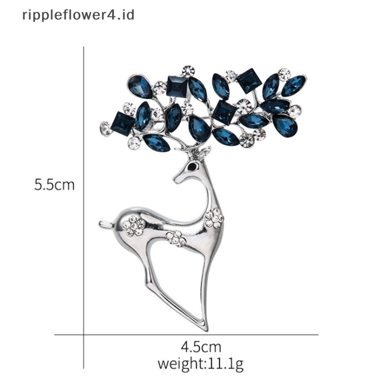 {rippleflower4.id} 1pc Bros Rusa Berlian Imitasi Untuk Wanita Pin Rusa Natal  ~