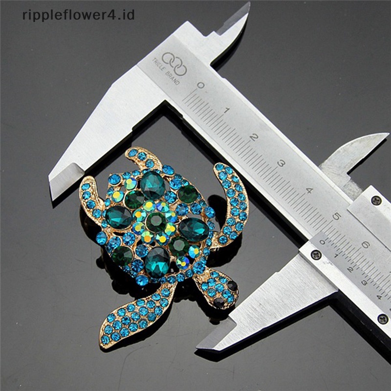 {rippleflower4.id} Fashion Pesona Berlian Imitasi Biru Turtle Brooch Pin Kristal Bros Pin Perhiasan~