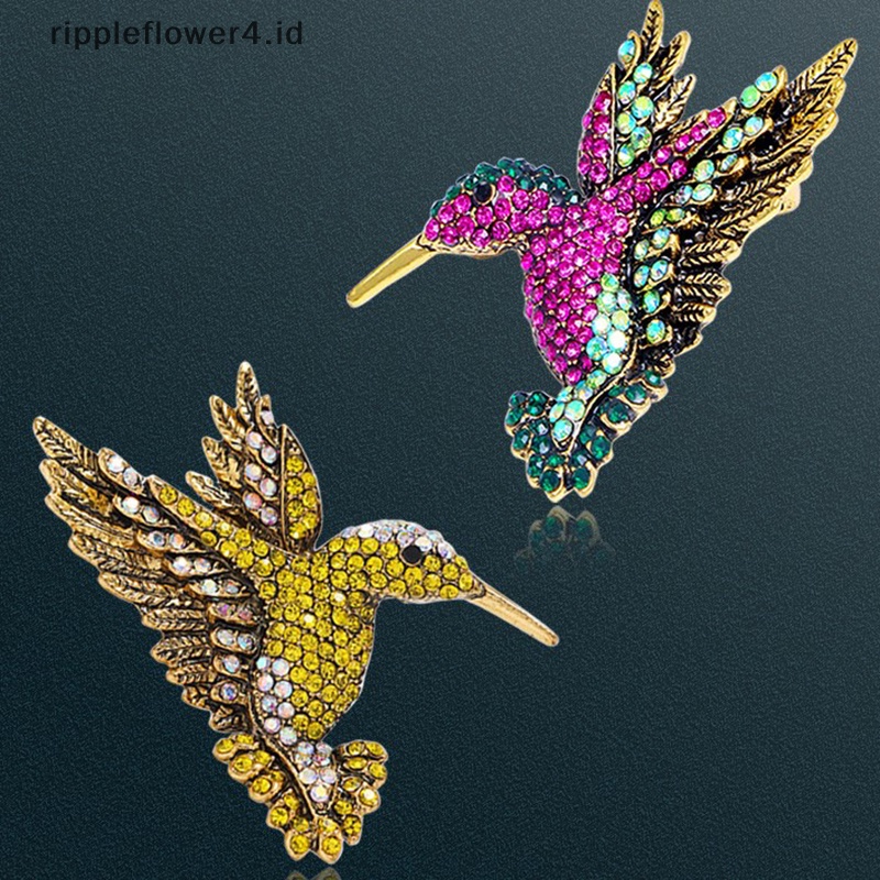 {rippleflower4.id} 1pc Bros Hummingbird Hidup Pin Kristal Berlian Imitasi Hewan Burung Aksesori  ~