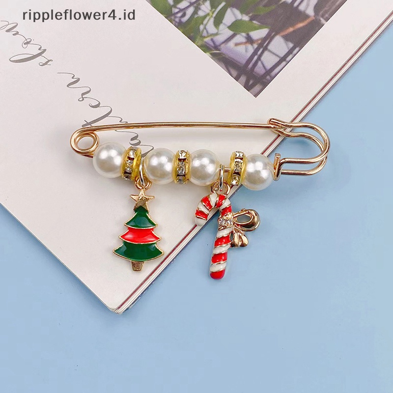 {rippleflower4.id} Merry Christmas Bros Xmas Tree Santa Claus Sarung Kaus Kaki Snowman Rusa Snowflake Rantai Rumbai Besar Pin Perhiasan Pesta~