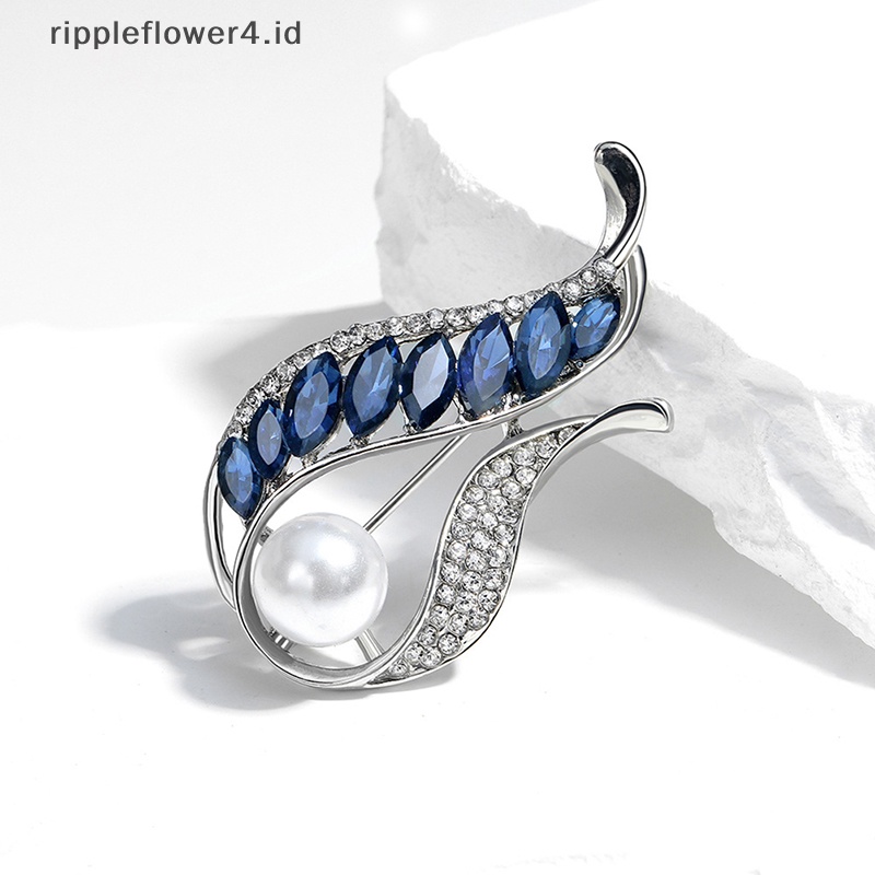 {rippleflower4.id} Fashion Berlian Imitasi Mutiara Bros Pin Wanita Prom Pakaian Syal Perhiasan Aksesoris~