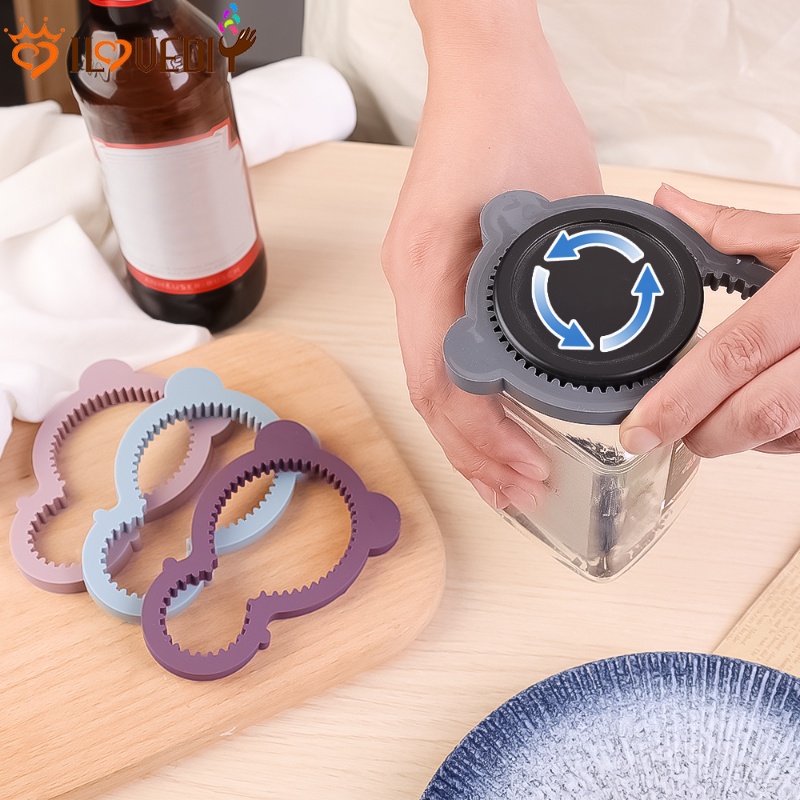 Effortless Tutup Kaleng Corkscrew Flexible Hollow Bear Pembuka Botol Anti-slip Tahan Panas-Terisolasi Peralatan Makan Pad Menebal Lembut Karet Bantal