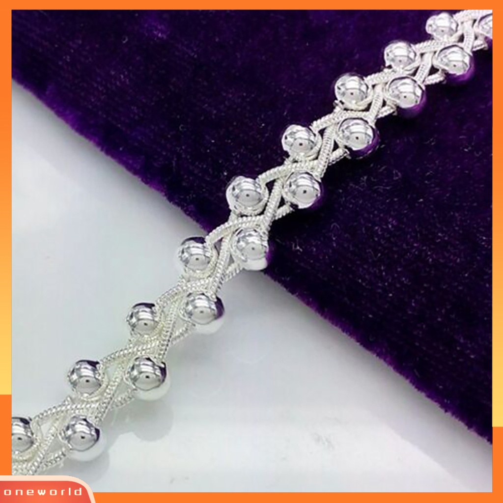 [WOD] Gelang Perak Lapis Fashion Aksesoris Wanita Anyaman Manik-Manik Rantai Bracelet Untuk Pacaran