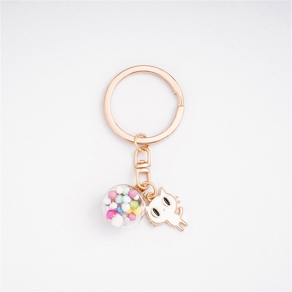 Gantungan Kunci Liontin Bola Warna-Warni Kucing Manis Bunga Kelinci Enamel Keyrings Untuk Wanita Lucu Car Keyholder Handbag Pendant Ornaments