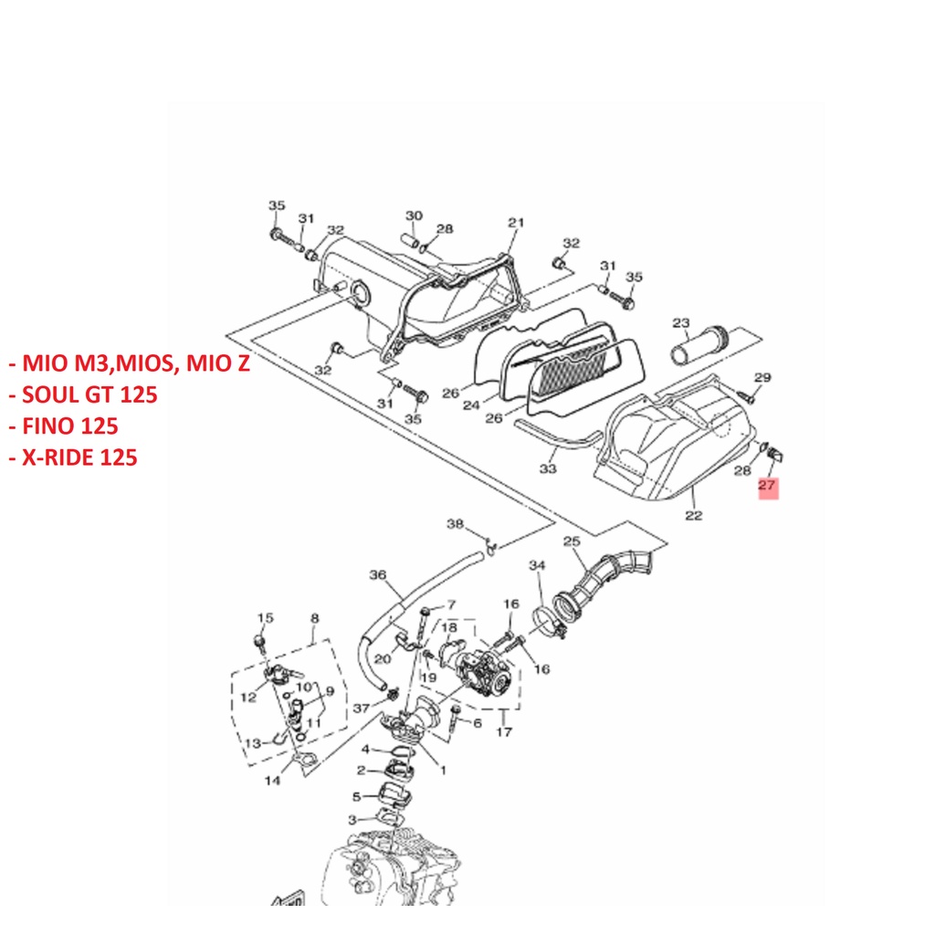 selang hitam tutup filter udara nmax n max aerox 155 lama lexi mio j m3 s z soul gt fino fi xride 115 125 original YGP 5TP-E443G-10