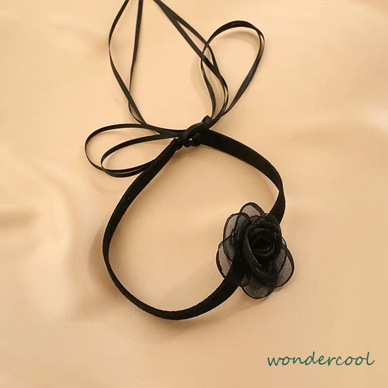 Waktu Seksi Choker Kerah Perhiasan Retro-Hitam Renda Camellia Kalung Pesta Makan Malam Neck-Band Wanita Fashion Adjustable Neckl-Won
