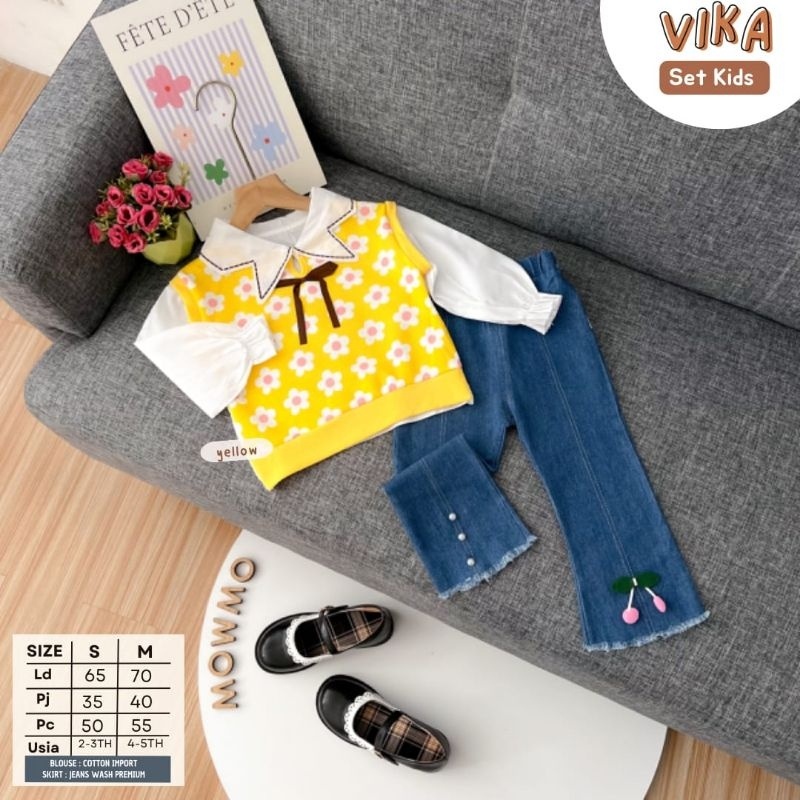 VIKA SET KIDS ORI MOWMO KIDS | (S,2-3/M,4-5TH) Setelan Anak Perempuan