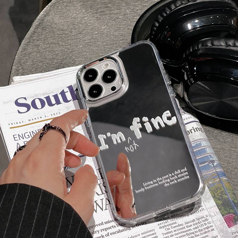 Fashion Silver I'm Fine Mirror Soft TPU Case iP iPhone 11 12 13 14 Pro Max New FTD Casing Apple