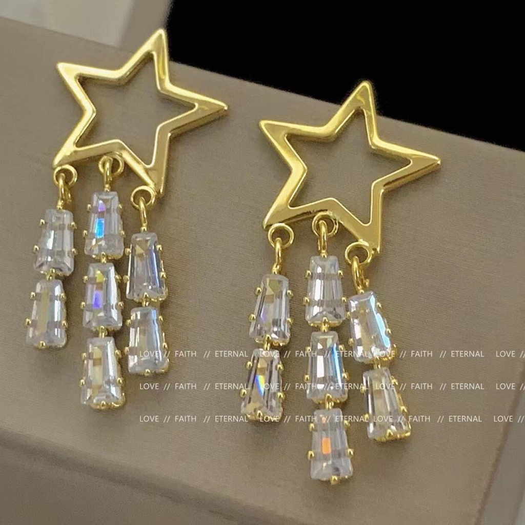 Star Vermiculite Liu Su Earrings Silver Needle Ear Dekorasi