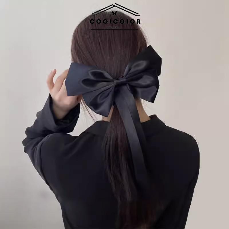 COD❤️Hitam Besar Busur Hiasan Kepala Wanita Rambut Klip Kebesaran Klip Rambut Merah Klip Rambut Aksesori Rambut- cl