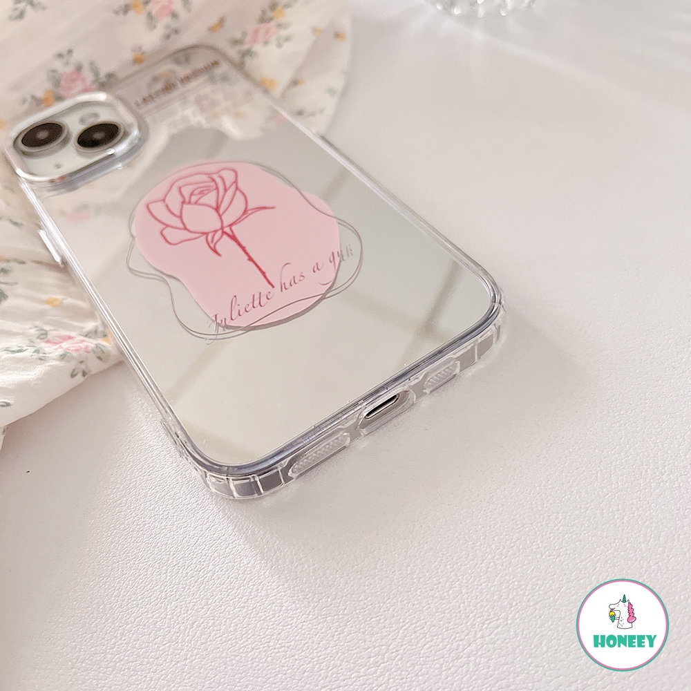 Sweet Pink Rose Makeup Mirror Phone Case Kompatibel Untuk iPhone 14 Pro 13 12 Pro Max11 Kreatif Shockproof Back Cover