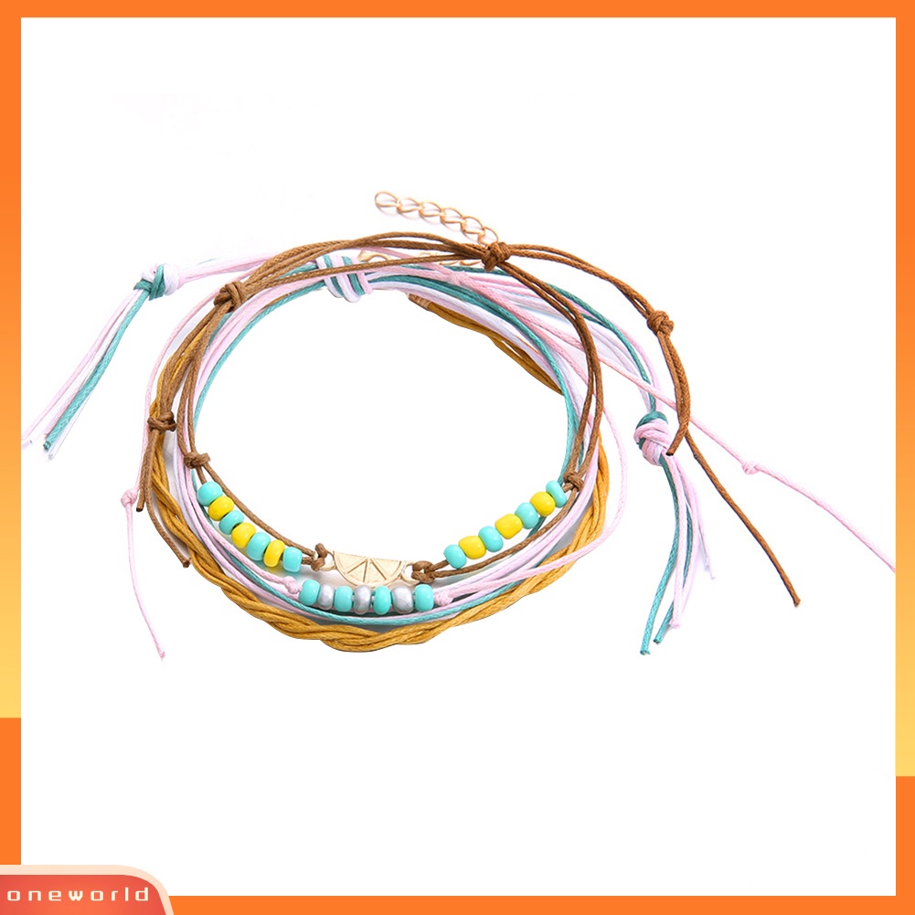 [WOD] 4pcs /Set Multi-Layer Manik-Manik Warna-Warni Pantai Barefoot Sandal Gelang Kaki Ankle Bracelet