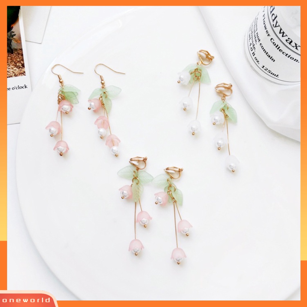 [WOD] 1pasang Menjuntai Anting Mori Desain Eye-catching Hias Aestheticisme All-match Perhiasan Hadiah Mutiara Imitasi Dekorasi Lili Valley Bunga Wanita Drop Earrings Ear Clip