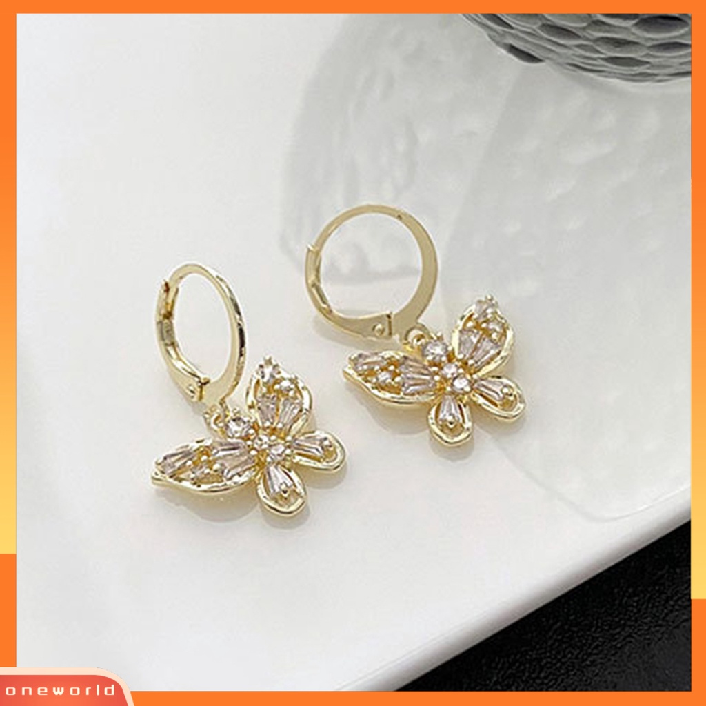 [WOD] 1pasang Anting Drop Bentuk Kupu-Kupu Zirkon Inlay Berongga Keluar Colorfast Tidak Alergi Hiasan Telinga Aksesoris Fashion Lucu Temperamen Anting Untuk Pacaran