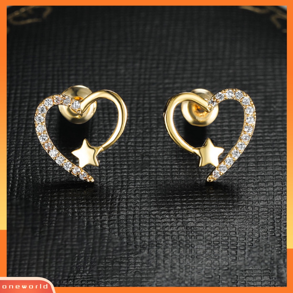 [WOD] 1pasang Anting Wanita Pengerjaan Indah Paduan Anti Karat Berkilau Bentuk Hati Ear Studs Perlengkapan Pernikahan