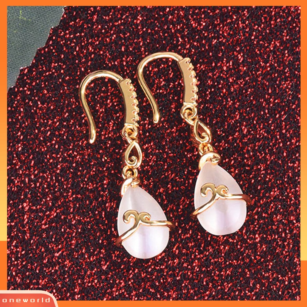 [WOD] Fashion Wanita Tetesan Air Imitasi Opal Menjuntai Ear Hook Anting Pesta Perhiasan Hadiah