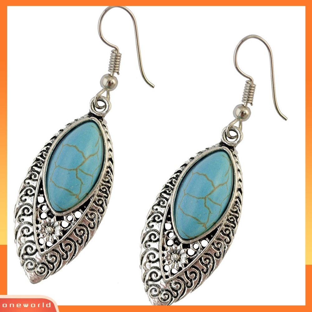 [WOD] Bohemian Hias Artificial Turquoise Kerawang Ukir Drop Menjuntai Anting Kait