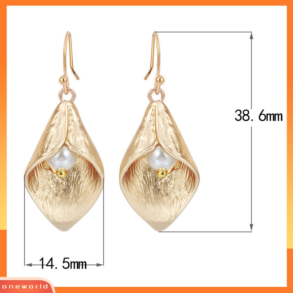 [WOD] Wanita Calla Lily Bunga Mutiara Imitasi Drop Gantung Hook Menjuntai Anting Perhiasan