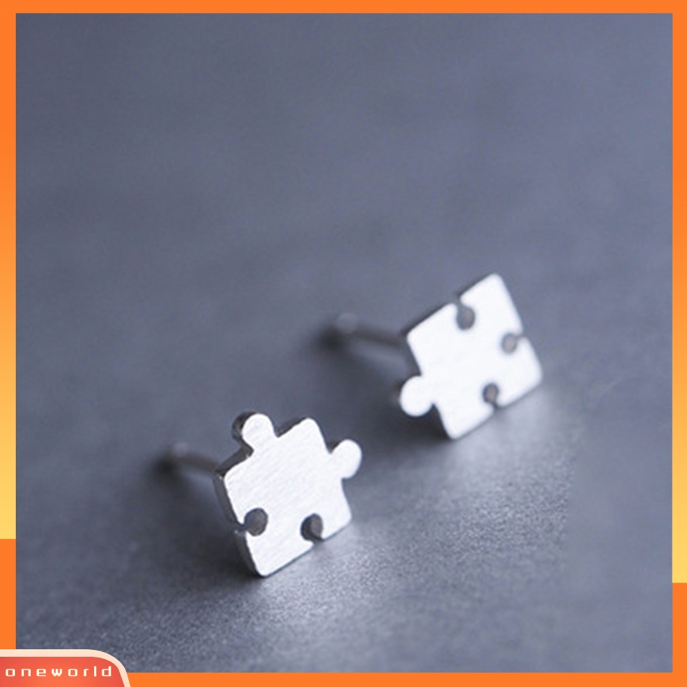 [WOD] Fashion Wanita Menggambar Permukaan Jigsaw Puzzle Bentuk Telinga Stud Anting Perhiasan