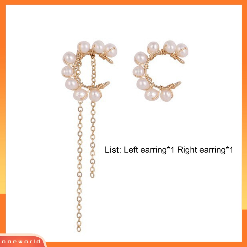 [WOD] 1pasang Indah C-shaped Asymmetric Faux Pearl Earring Ear Cuff Perhiasan Aksesori