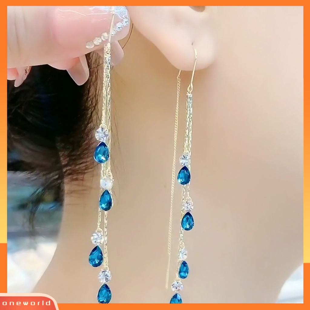 [WOD] 1pasang Wanita Drop Earrings Warna Kontras Shiny High-end Rumbai Kristal Imitasi Menjuntai Anting-Anting Hadiah Ulang Tahun