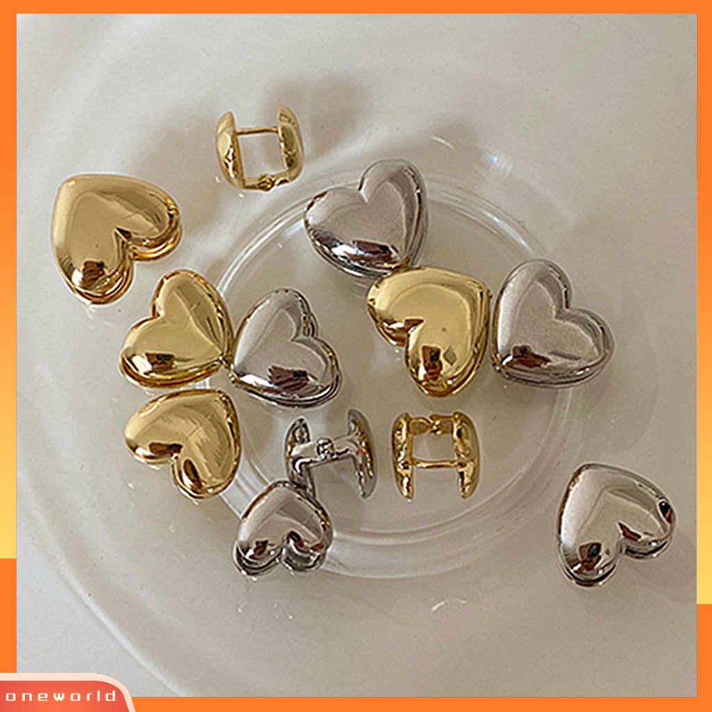 [WOD] 1pasang Anting Pejantan Wanita Warna Solid Sederhana Permukaan Halus Liontin Hati Dibuka Pacaran Anting Perhiasan Perempuan
