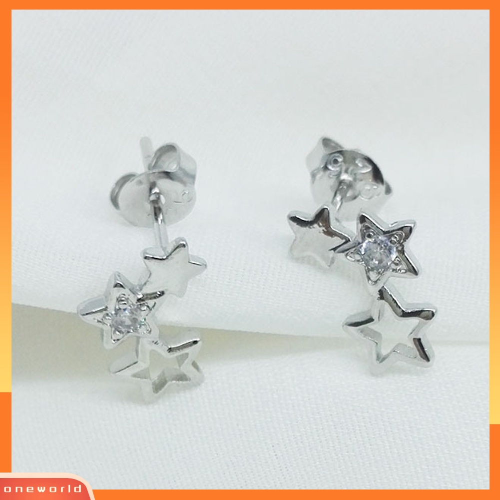 [WOD] Wanita Fashion Cubic Zirconia Hias Berongga Bintang Stud Anting Pesta Perhiasan Hadiah