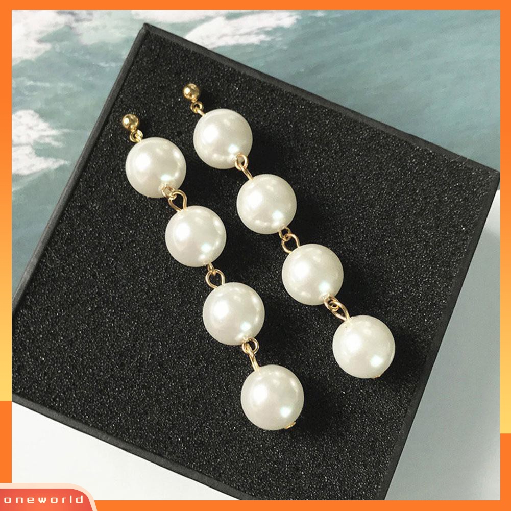 [WOD] Wanita Elegan Pesta Besar Mutiara Imitasi Panjang Menjuntai Stud Earrings Hadiah Valentine