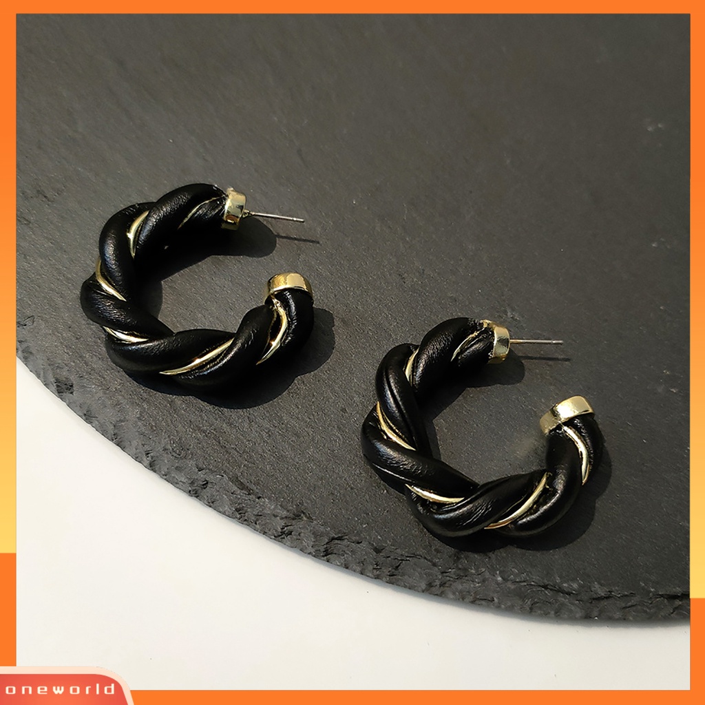 [WOD] Memutar Dikepang Hoop Wanita Anting Kulit Imitasi Berliku Elegan Stud Earrings Fashion Perhiasan