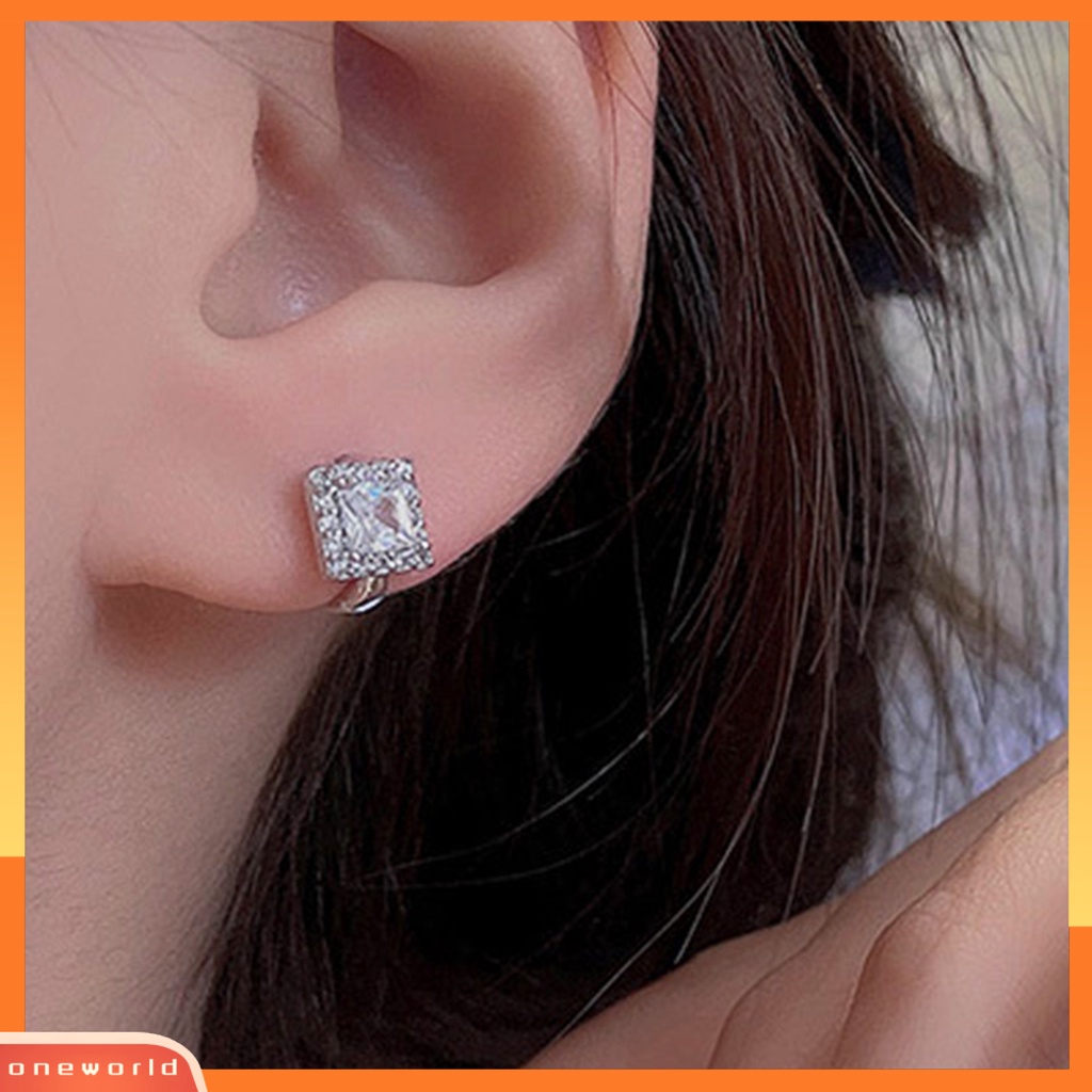 [WOD] 1pasang Ear Studs Square Rhinestones Jewelry Anting Gesper Telinga Bersinar Untuk Pakaian Sehari-Hari