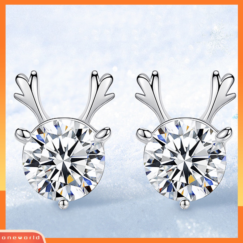 [WOD] Lucu Rusa Rusa Berlian Imitasi Bertatahkan Telinga Studs Wanita Pesta Perhiasan Anting Natal