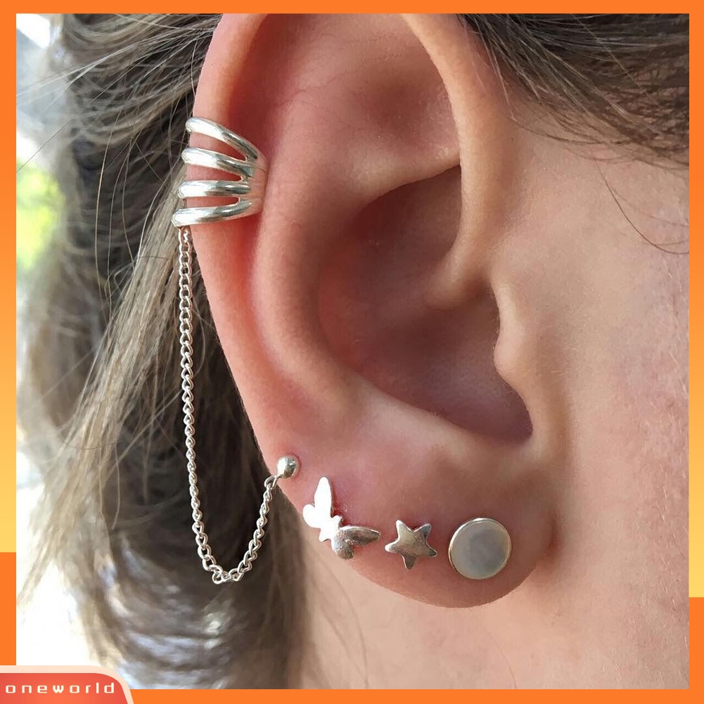 [WOD] 4 Pcs Bohemia Bintang Kupu-Kupu Wanita Anting Set Ear Stud Cuff Pesta Perhiasan Decor