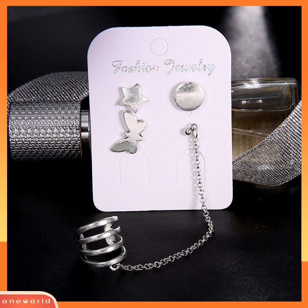 [WOD] 4 Pcs Bohemia Bintang Kupu-Kupu Wanita Anting Set Ear Stud Cuff Pesta Perhiasan Decor