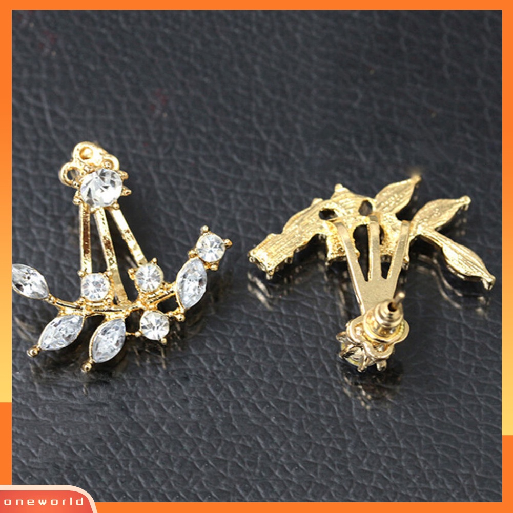 [WOD] Fashion Wanita Elegan Berlian Imitasi Daun Ranting Cabang Stud Anting Telinga Jaket