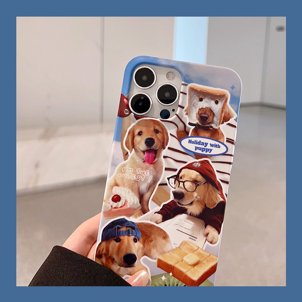 IPHONE Lucu Roti Bakar Puppy Dog Golden Retriever Anti Luntur Telepon Hard Case Film Cover Pelindung Untuk Iphone7 8 PLUS X XR XS 11 12 13 14 PRO MAX Se2020