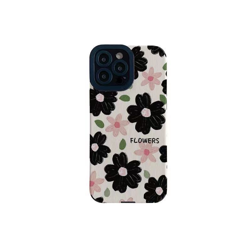 All New Pretty Black Pink Flower Soft Case IPhone 7 Plus 8 Plus X XS XR XS Max 11 13 12 14 PRO Max 14 Plus SE Phone Case Girl Girl Women' Fashion Sunflower
