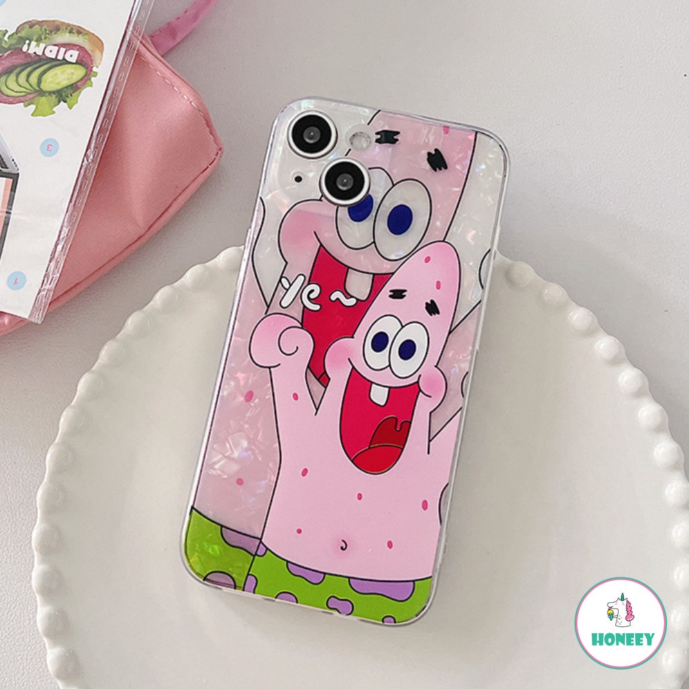 Casing Ponsel Motif Cangkang Glitter Untuk iPhone 14 Pro 11 12 13 Pro Max SpongeBob Lucu SquarePants Fashion Kartun Shockproof Back Cover