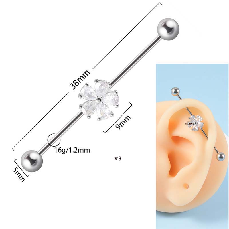 1biji Anting Barbel Industri Merah Hati Bentuk Bunga Stainless Steel 16Gauge Piercing Stud Unisex